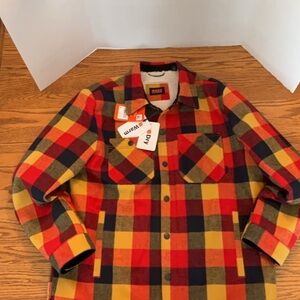 Men's Plaid Shirt Jacket - Red, Yellow, Black